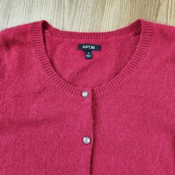🔹️Apt 9 Burgundy Angora Blend Rhinestone Buttoned Cardigan Sweater Medium - Picture 3 of 9